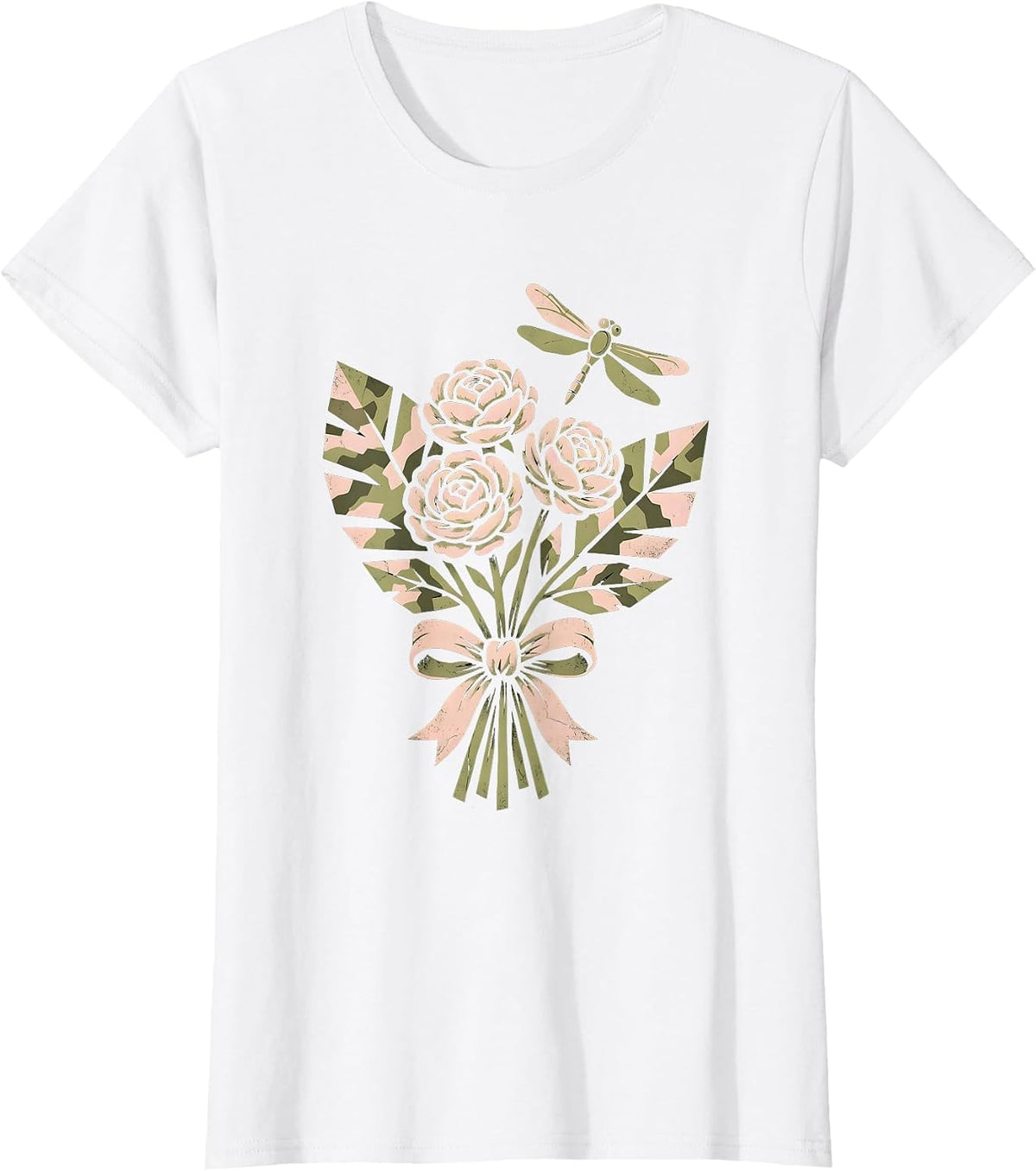 Women's Camo Archer Drawing Bow Illustration T-Shirt - White
