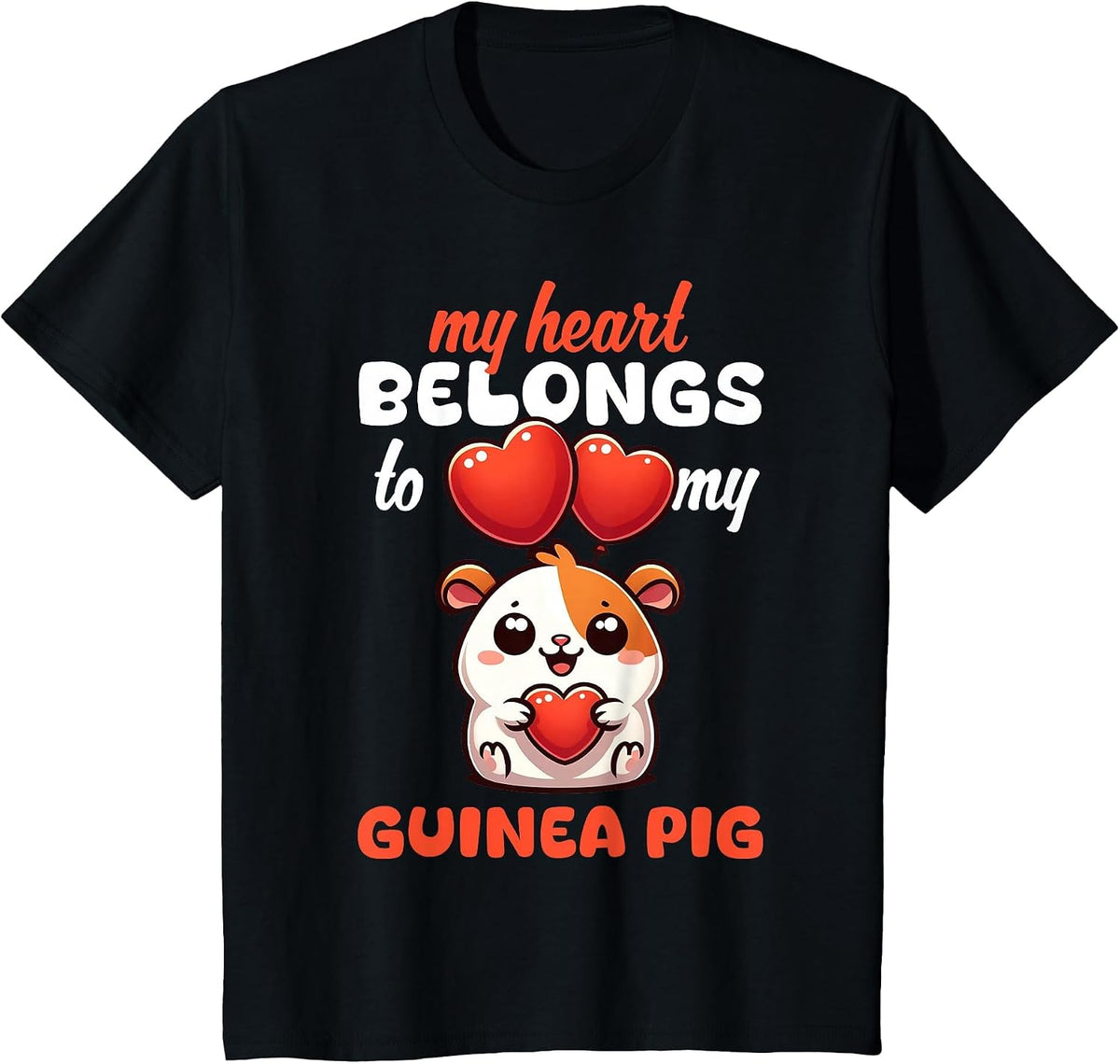 Cute My Heart Belongs to My Guinea Pigs Lover Graphic Cavy T-Shirt - Black
