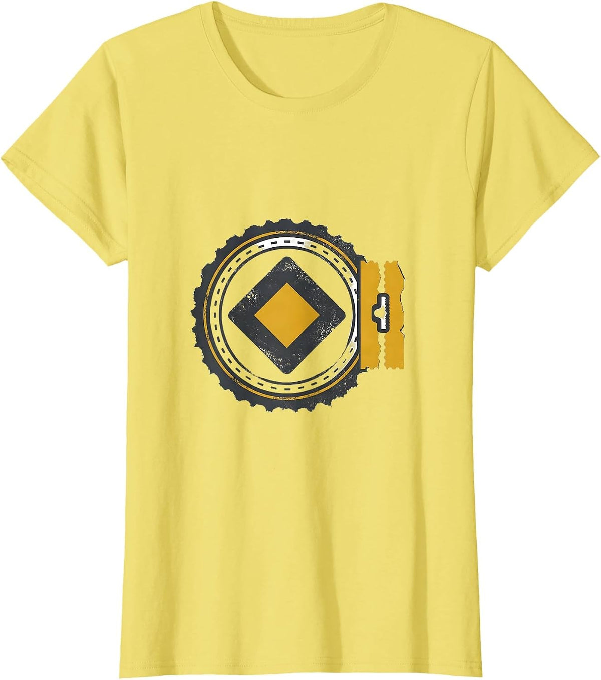 Women's Lift Ticket Badge Double Diamond Ski Snowboard Humor T-Shirt - Lemon Yellow