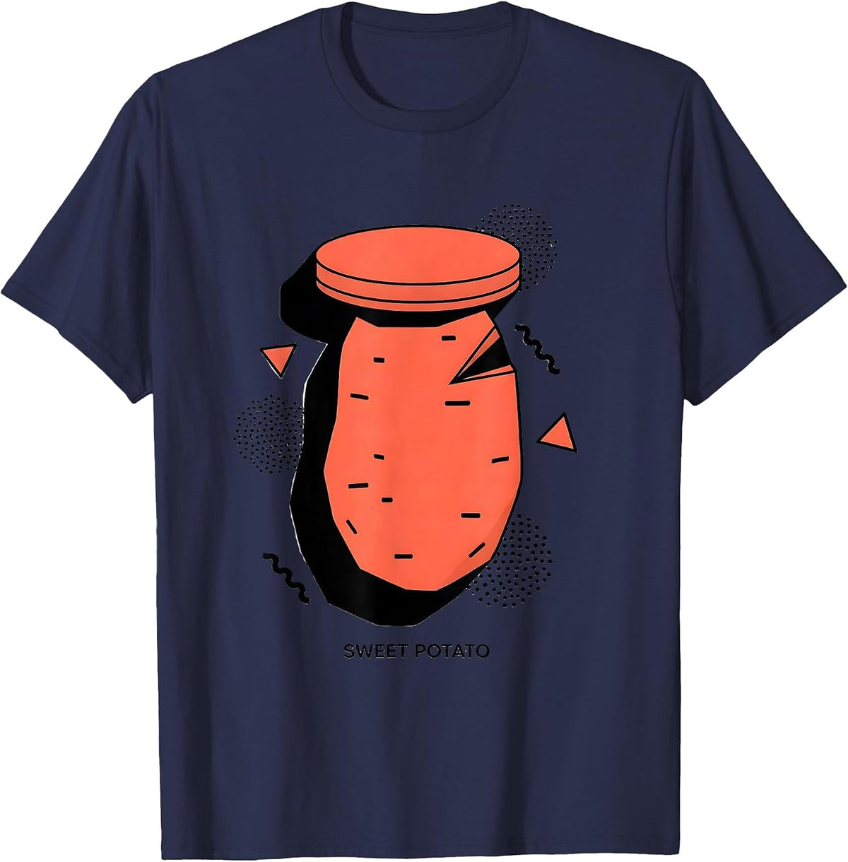 Men's Sweet Potato Memphis Postmodern Funny Grouchy Potato Couple T-Shirt - Navy Blue