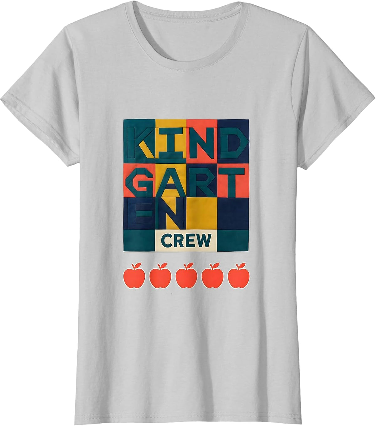 Kindergarten Crew Quilt Patchwork Teacher Student Back T-Shirt - Silver Grey