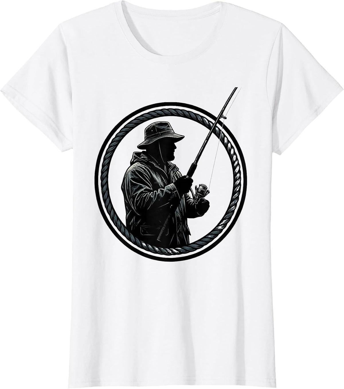 Old Fisherman in Rain Hat and Slicker Graphic T-Shirt - White