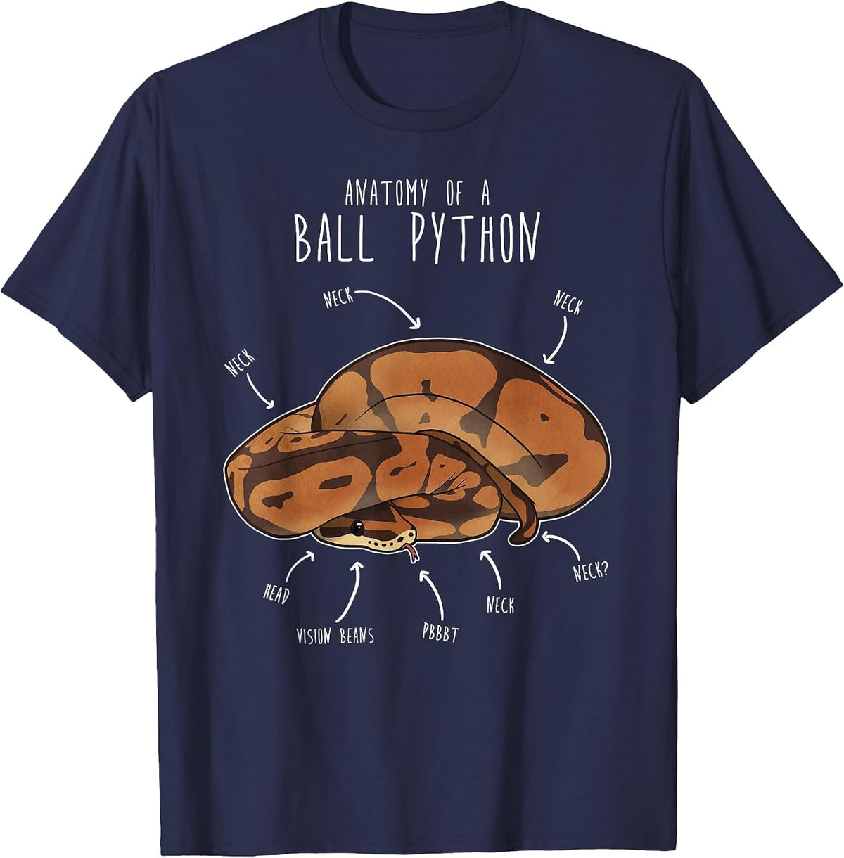 Anatomy of a Ball Python, Funny Pet Reptile Snake Lover T-Shirt - Navy Blue