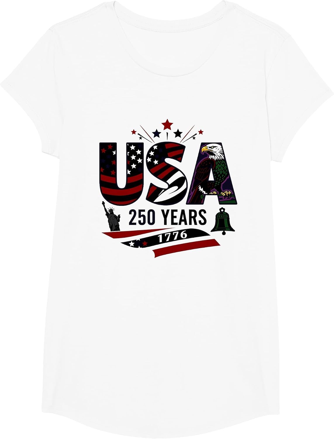 Mademark Patriotic/USA Pride T-Shirt - Girls White-usa Letters Flag Fill 250 Graphic Modern