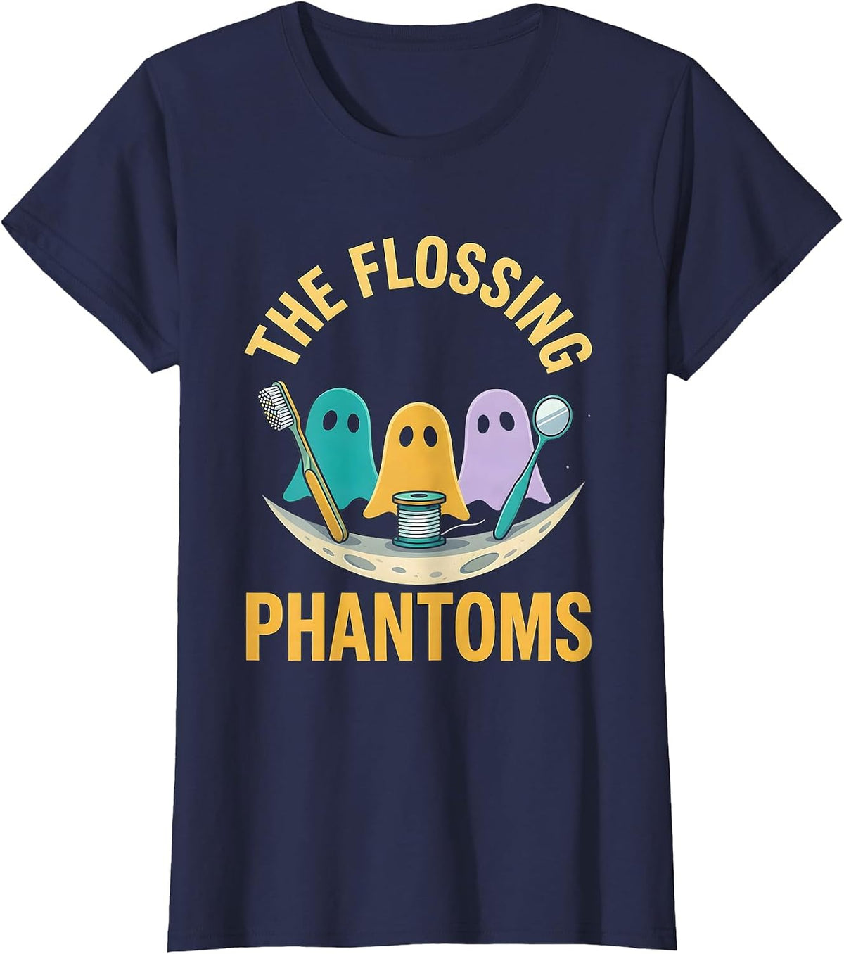 Women's The Flossing Phantoms Halloween Dentist Dental Humor Costume T-Shirt - Navy Blue