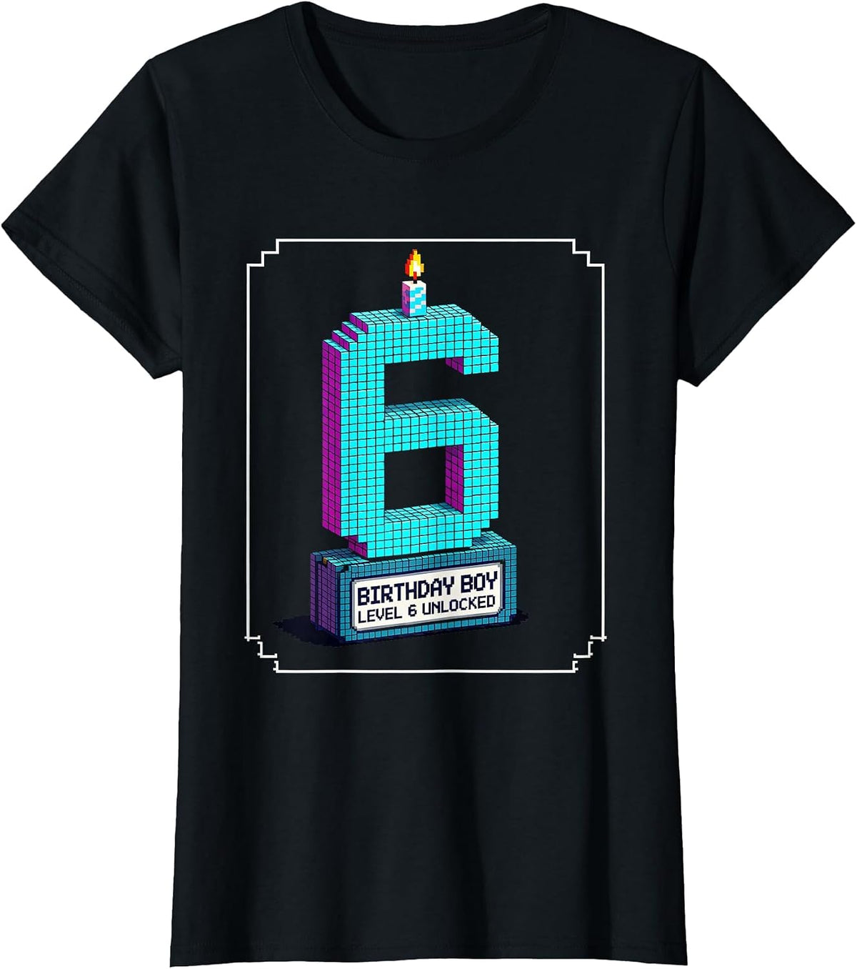 Women's Birthday Boy Level 6 Unlocked Pixel Art Gamer Boy Birthday T-Shirt - Black