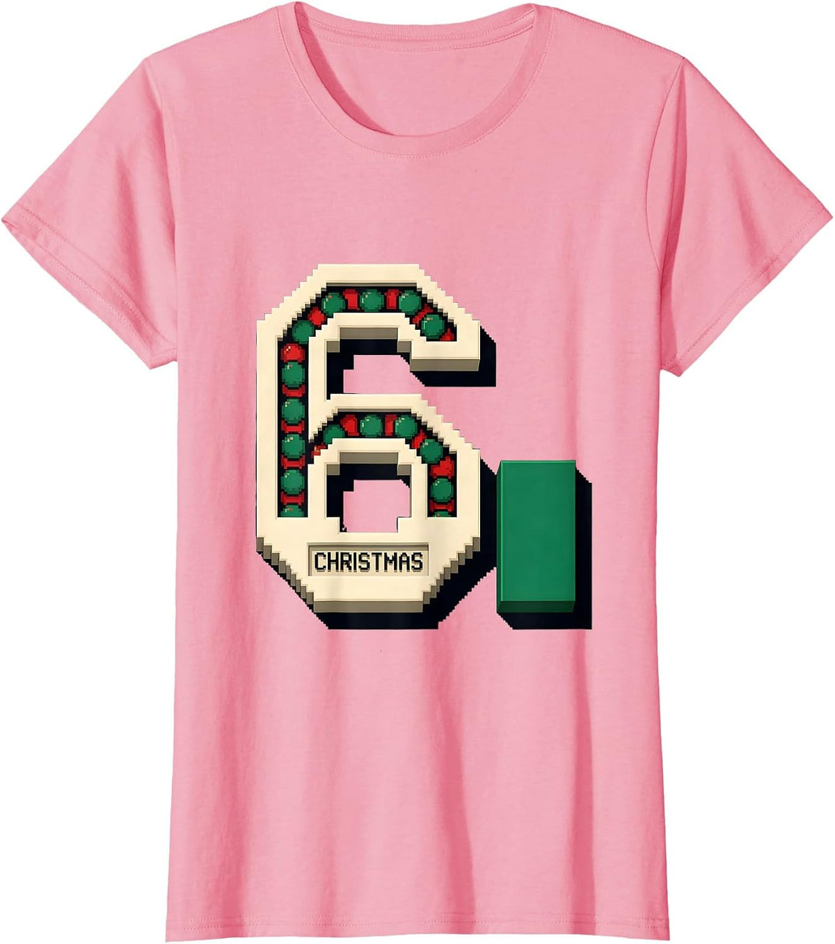 Women's 6 Christmas Pixel Art 67 Meme Holiday Numeral Kids Humor T-Shirt - Pink
