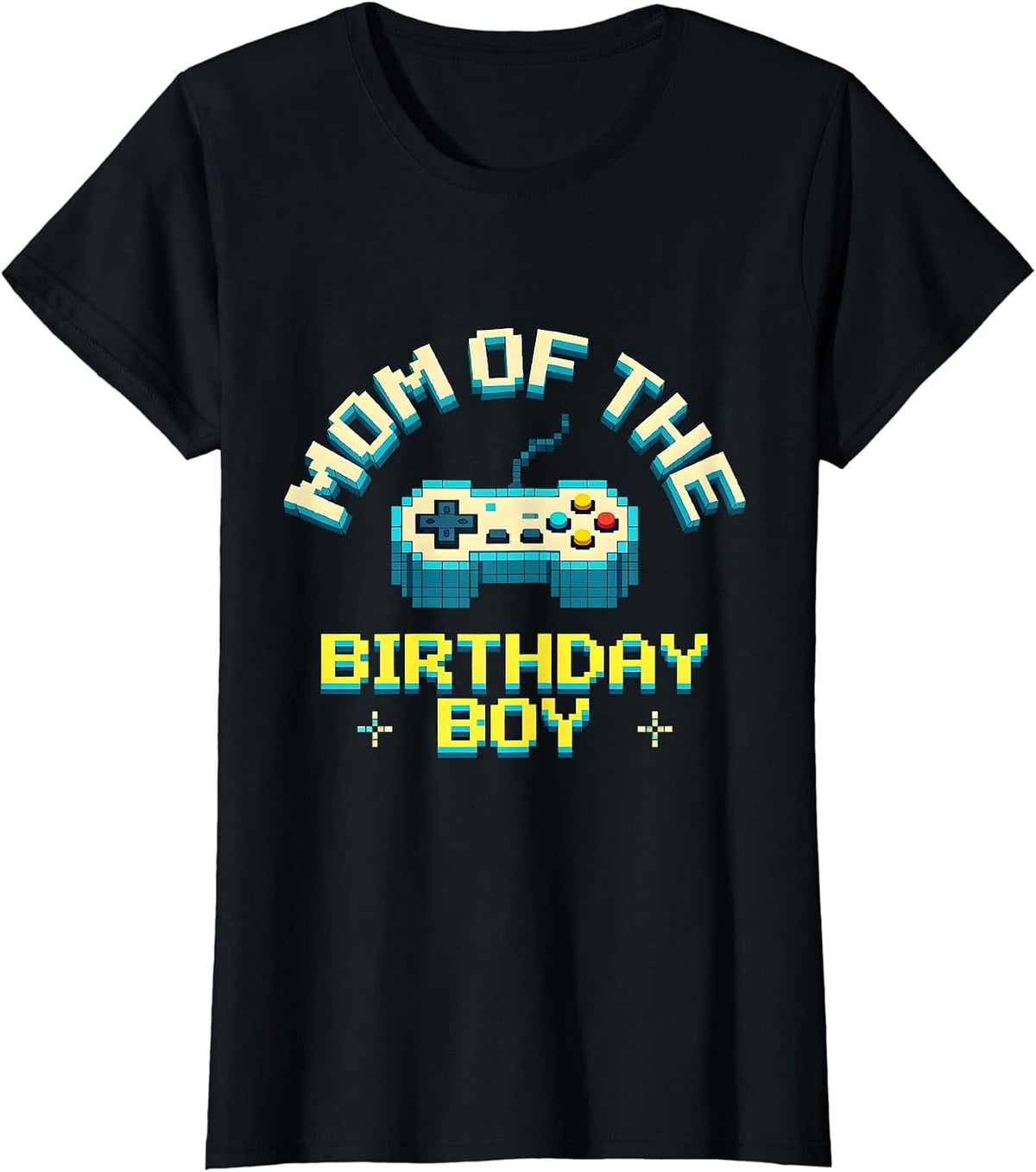 Women's Mom Of The Birthday Boy Pixel Art Gaming Birthday Party T-Shirt - Black