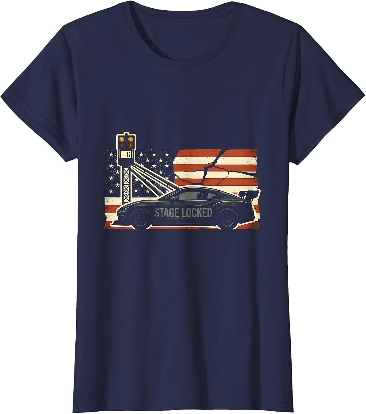Women's Stage Locked Patriotic RC Car Racing Sprint Car Hobbyist T-Shirt - Navy Blue