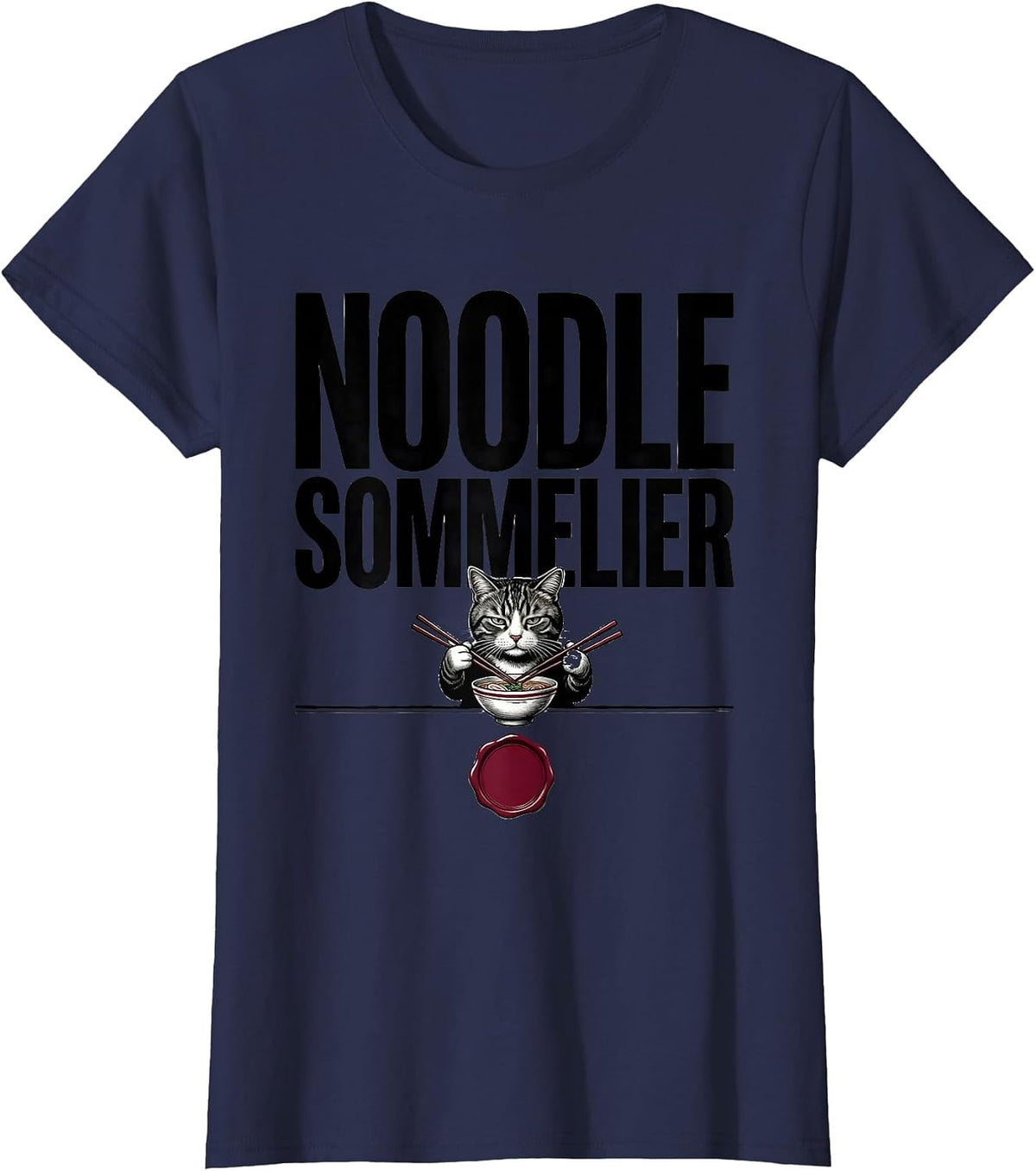 Women's Noodle Sommelier Funny Kawaii Anime Cat Ramen Japanese Art T-Shirt - Navy Blue