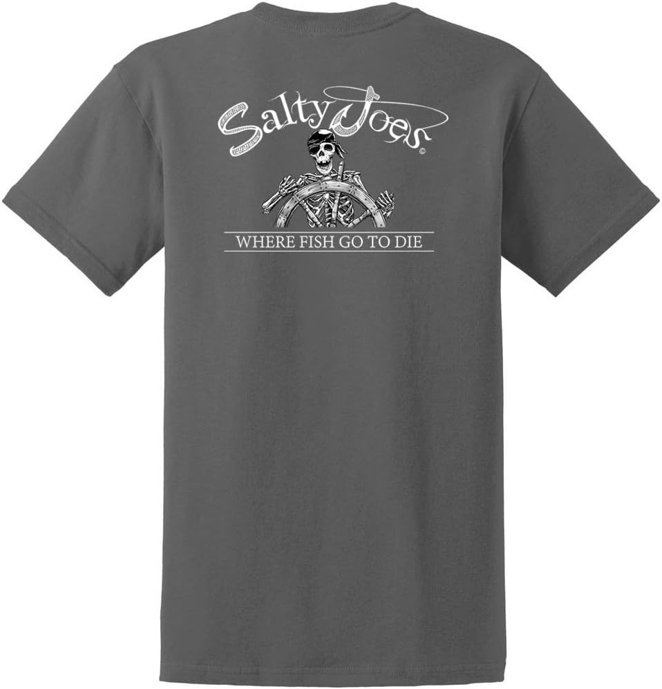 SALTY JOES Men's Back from the Depths Logo Cotton T-Shirts - Charcoal \/ Back from the Depths