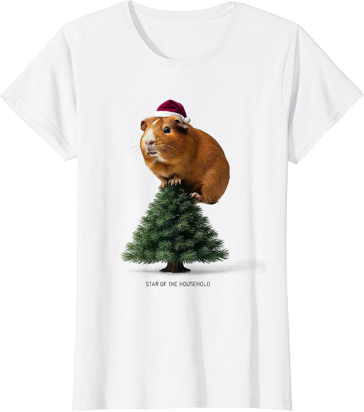 Women's Star Of The Household Funny Guinea Pig Christmas Santa Hat T-Shirt - White