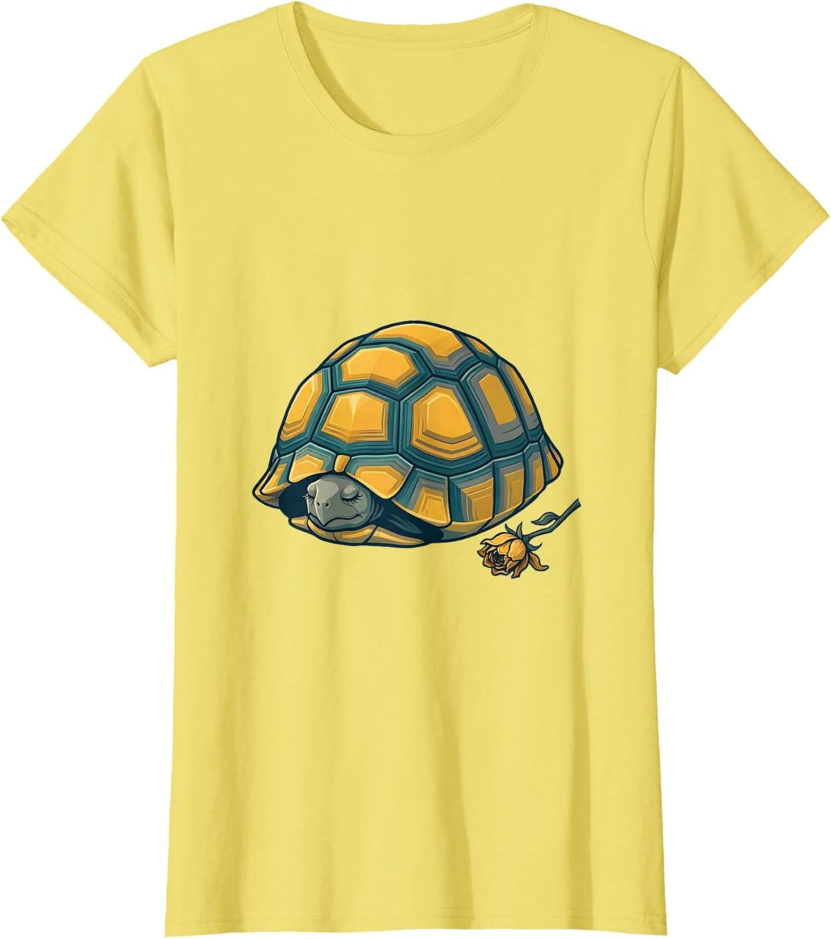 Women's Tortoise Humor Flat Vector Turtle Lover Gift T-Shirt - Lemon Yellow