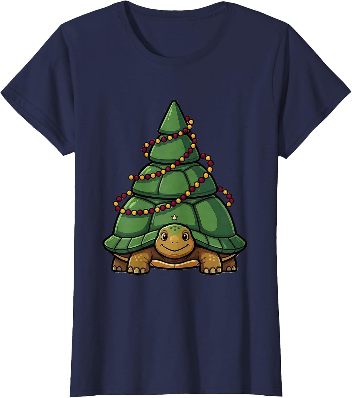 Women's Smiling Tortoise Christmas Animal Lover Funny Holiday T-Shirt - Navy Blue