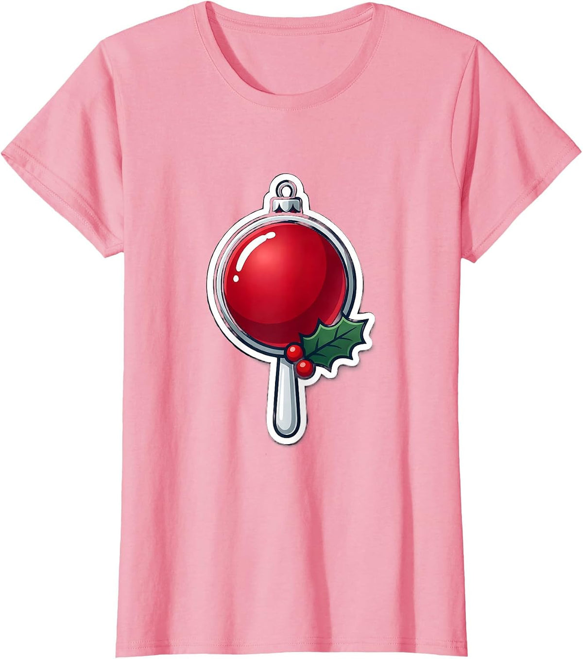Women's Dental Mirror Ornament Sticker Dentist Christmas Humor T-Shirt - Pink