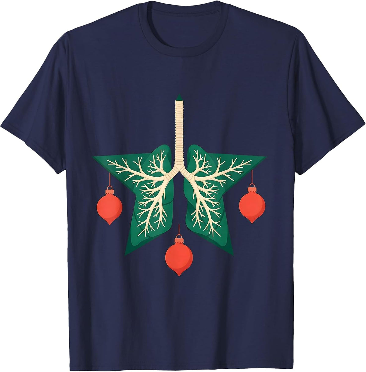 Lung Star Respiratory Therapist Christmas Humor T-Shirt - Navy Blue