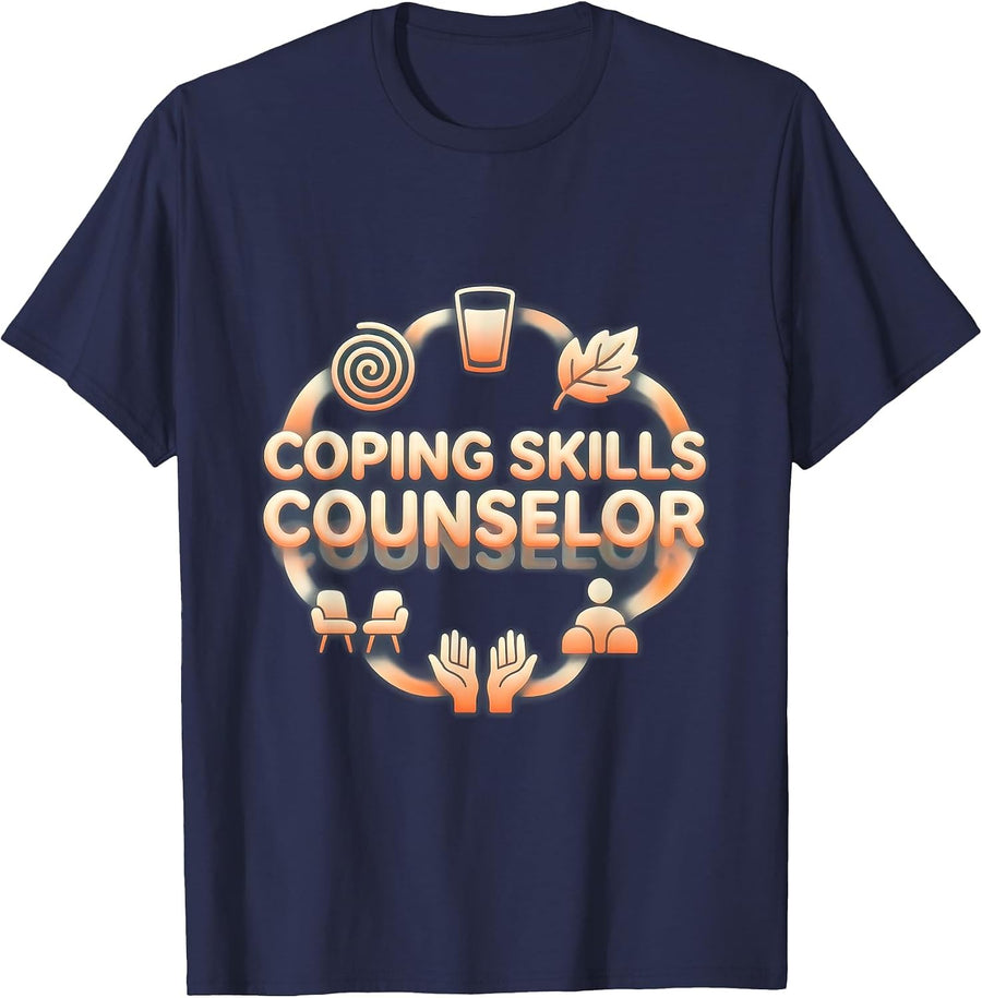 Coping Skills Counselor Mental Health Awareness Therapist T-Shirt - Navy Blue