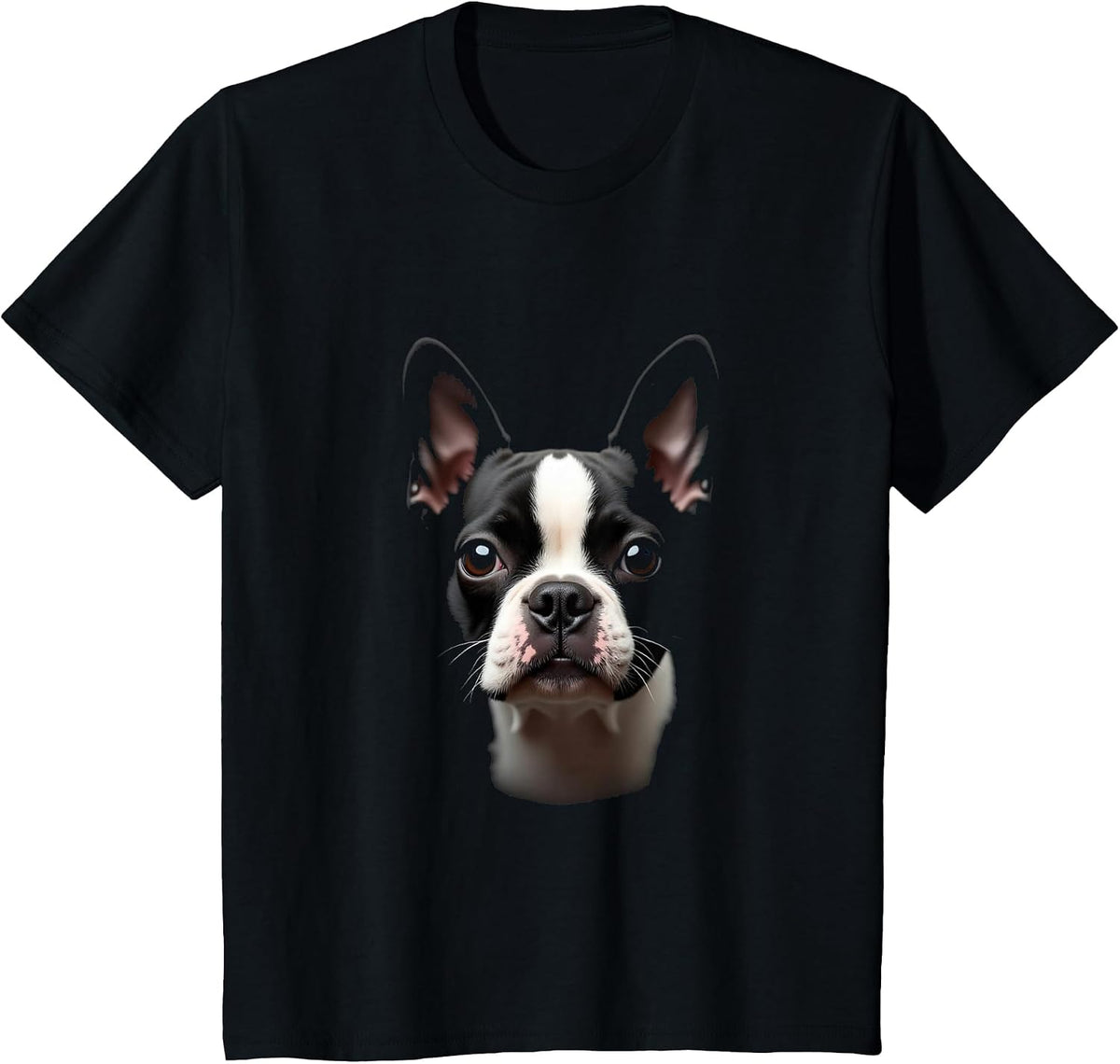 Black Boston Terrier Dog Bostie Face T-Shirt - Black