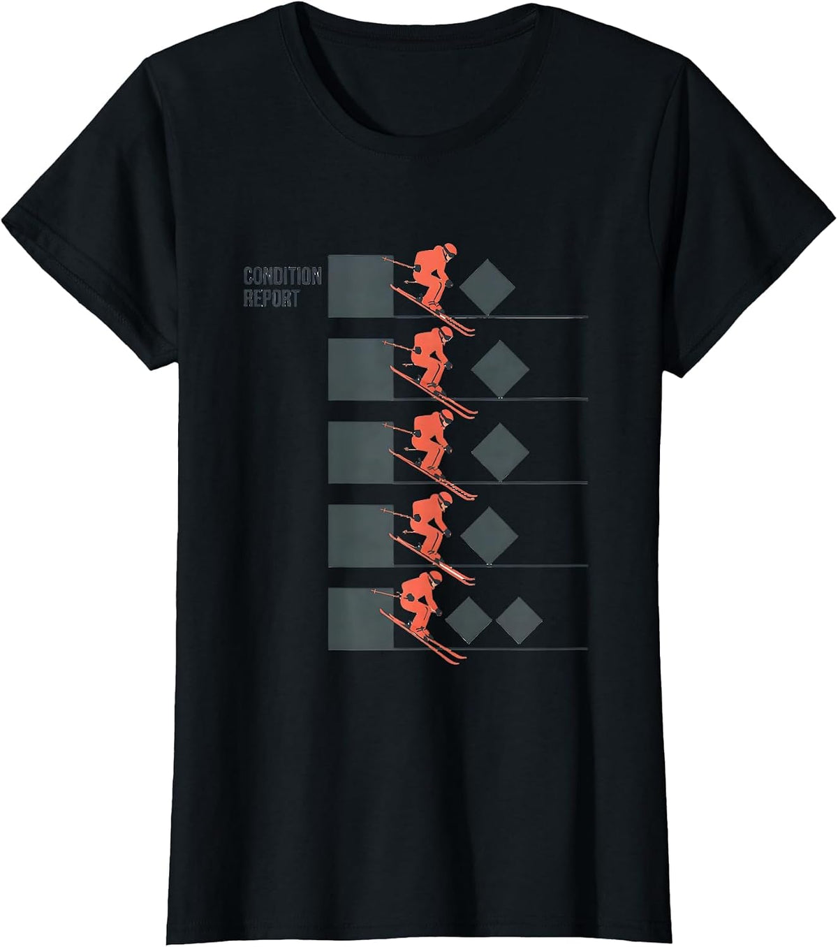 Women's Condition Report Flat Vector Skiing Snowboarder Humor T-Shirt - Black