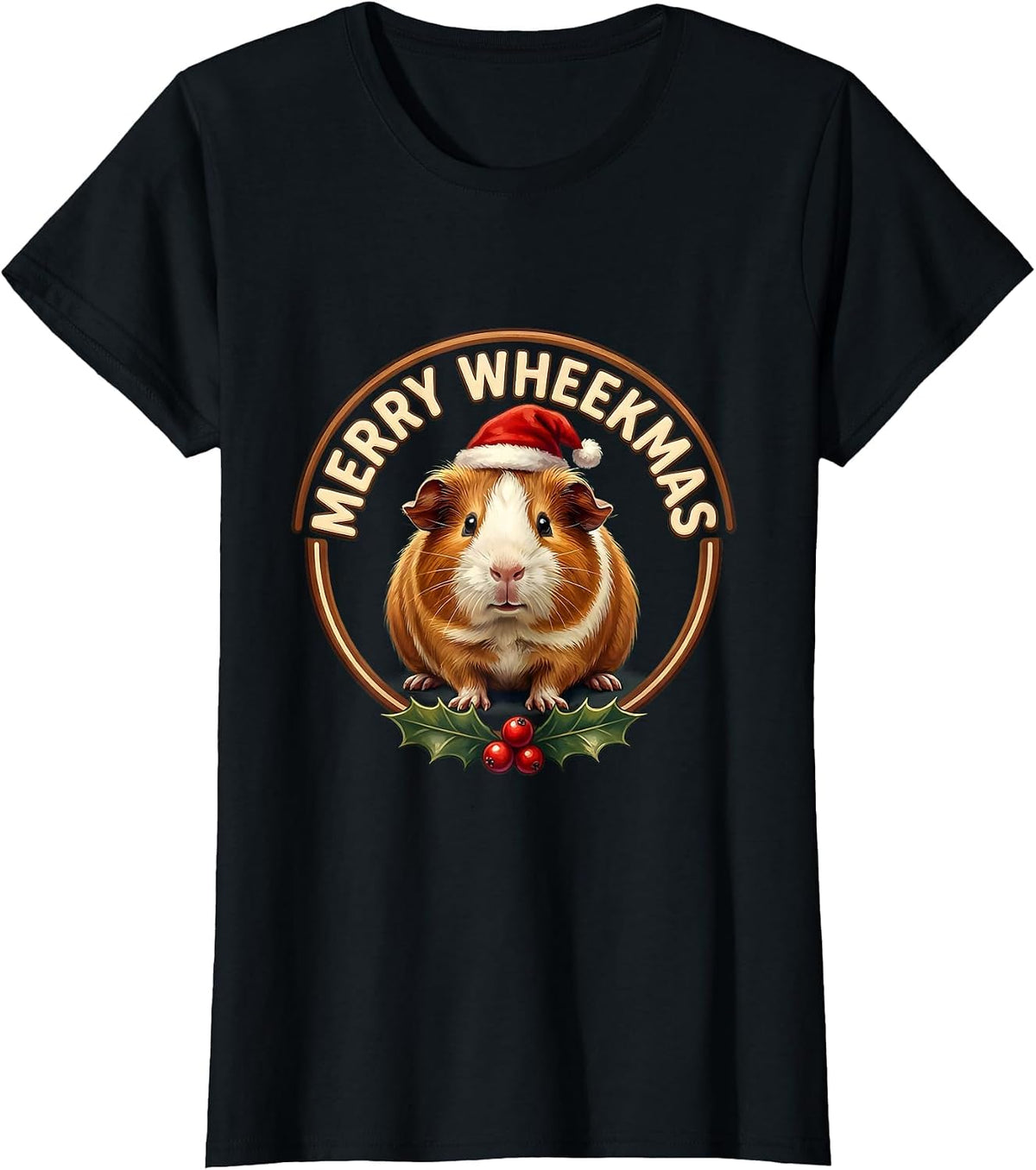 Women's Merry Wheekmas Funny Guinea Pig Christmas Pet Lover Holiday T-Shirt - Black