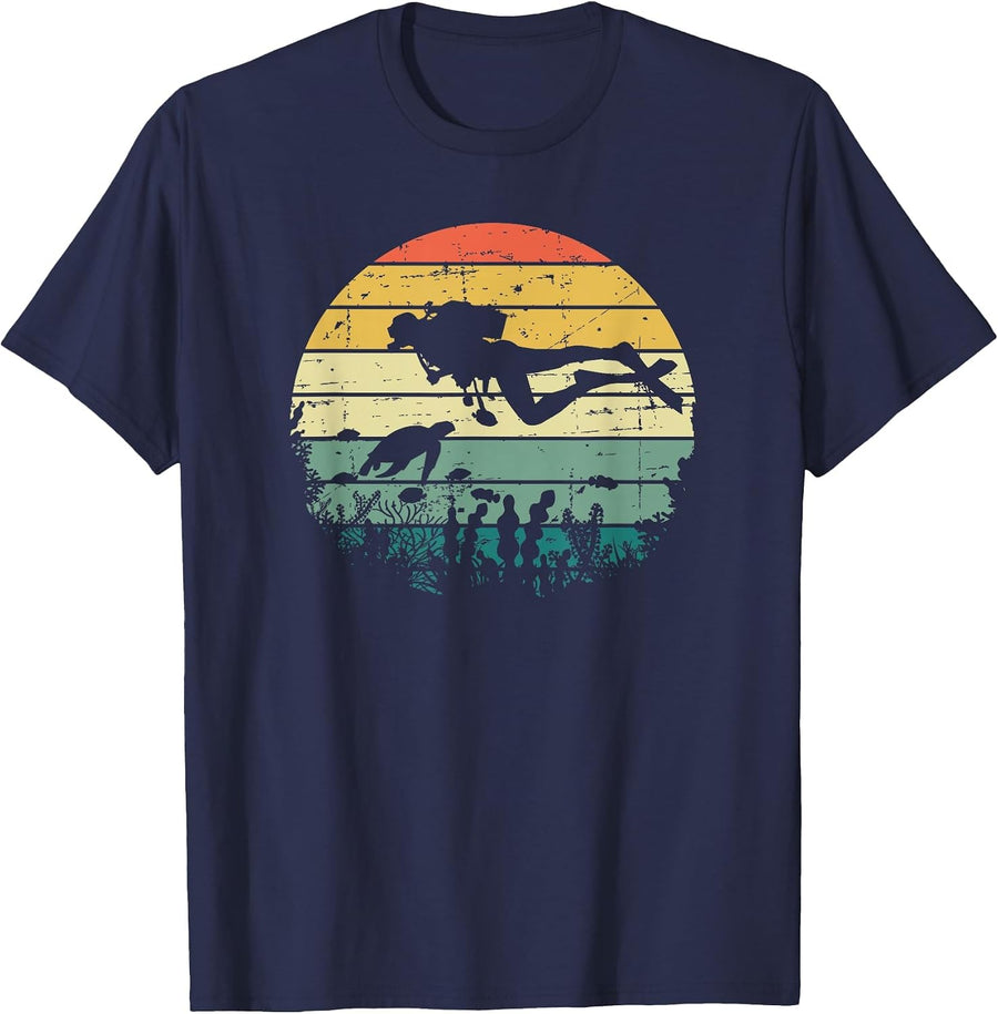 Funny Vintage Scuba Diving Dive Diver T-Shirt - Navy Blue
