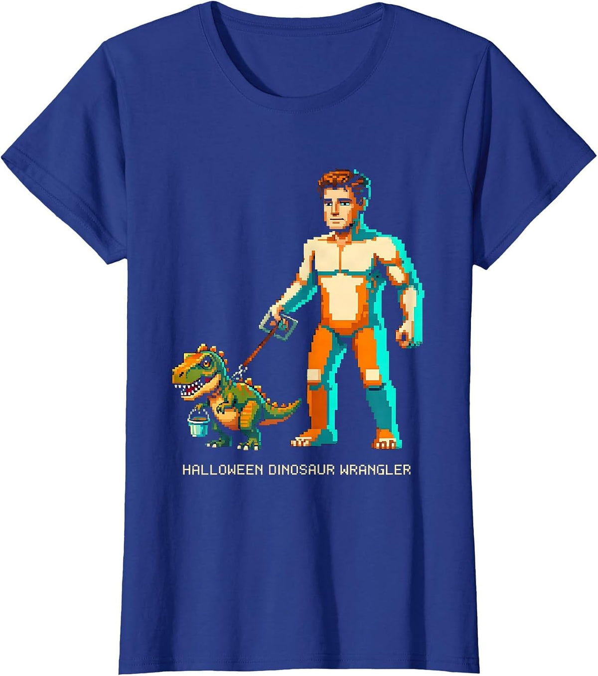 Women's Halloween Dinosaur Wrangler Funny Costume Pixel Art Family T-Shirt - Royal Blue