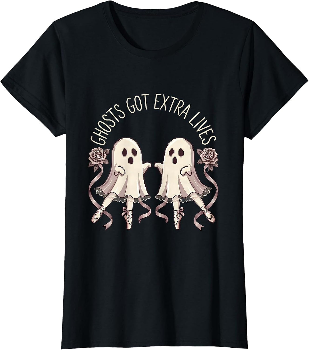 Halloween Ghost Pixel Art Retro Game Design T-Shirt - Black