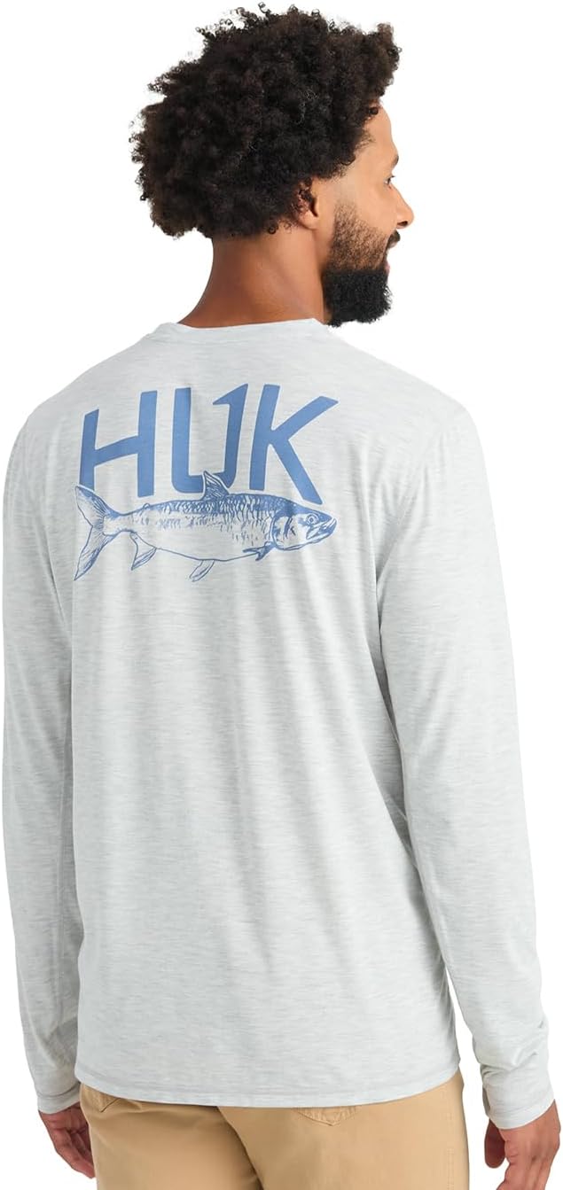 HUK Men's Drift Long Sleeve Lightweight Jersey Crew, Performance Fishing Shirt with UPF Sun Protection - Harbor Mist Heather