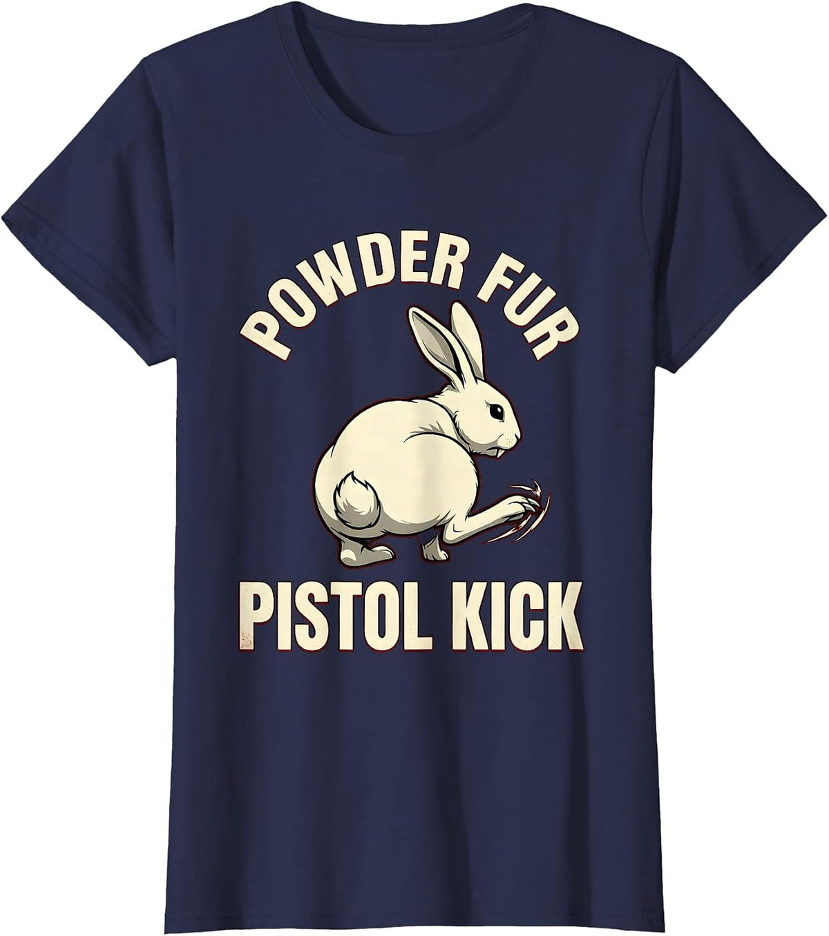 Women's Powder Fur, Pistol Kick Horror Alt Goth Bunny Spooky Season T-Shirt - Navy Blue