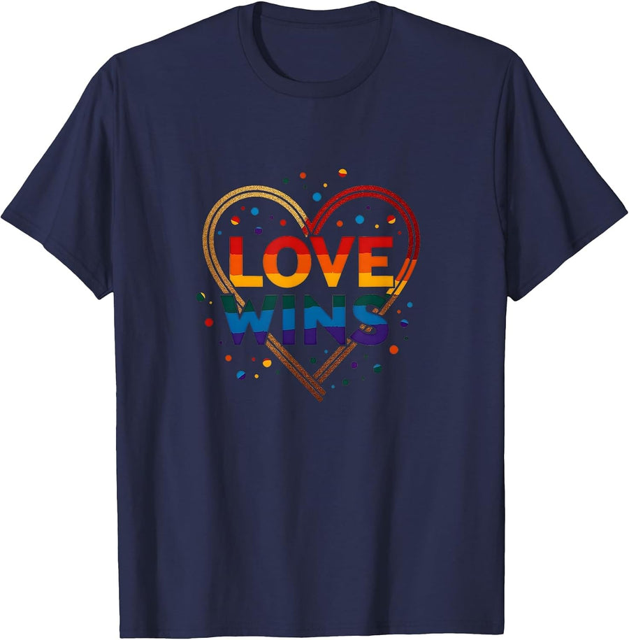 Pride Month Shirt Love Wins Pride Rainbow Heart LGBTQ Equality Celebration T-Shirt - Navy Blue