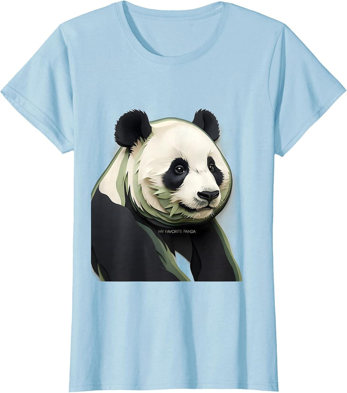 Women's My Favorite Panda Paper Cutout Animal Art Portrait Panda T-Shirt - Baby Blue