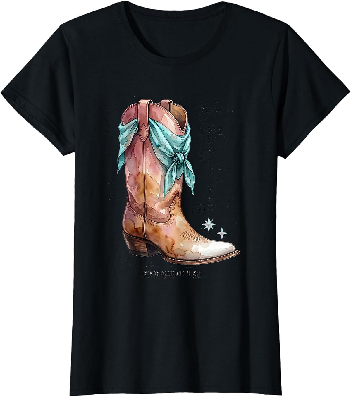 Howdy, Boots and Blush Watercolor Cowgirl Western Lifestyle T-Shirt - Black
