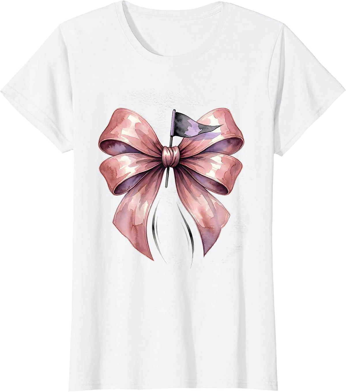 Loop-and-Tail Bow Watercolor Coquette Girls Cute T-Shirt - White