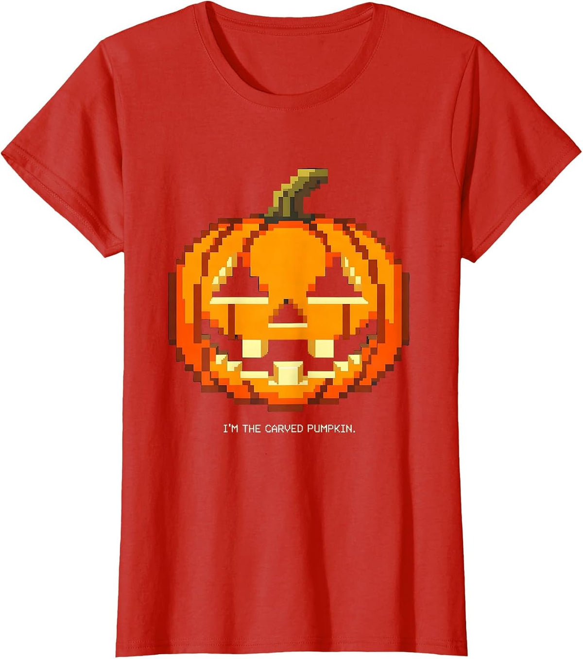 Women's I'm The Carved Pumpkin Pixel Art Halloween Costume Funny T-Shirt - Red