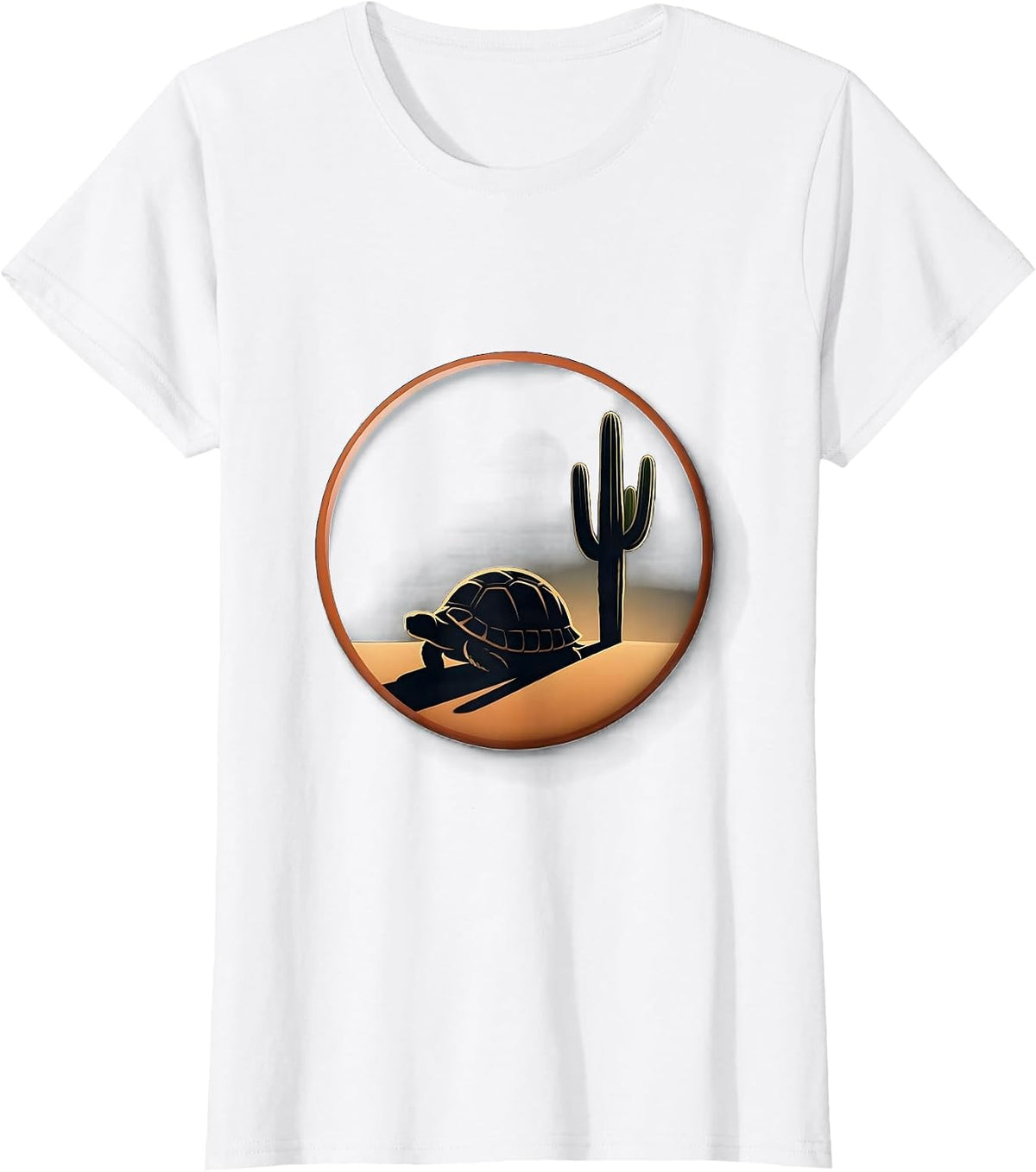 Tortoise Napping Under a Cactus Illustration T-Shirt - White
