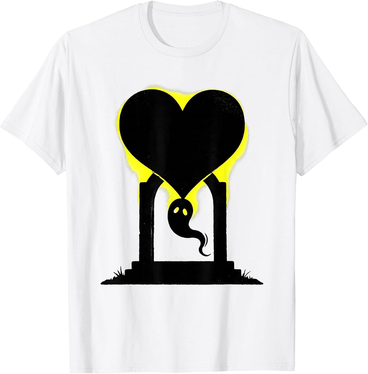 Men's Heart Gravestone Stencil Kawaii Pastel Goth Teen T-Shirt - White
