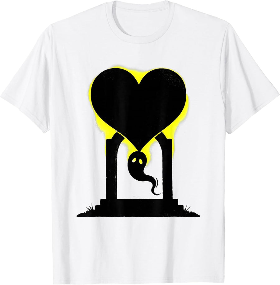 Men's Heart Gravestone Stencil Kawaii Pastel Goth Teen T-Shirt - White
