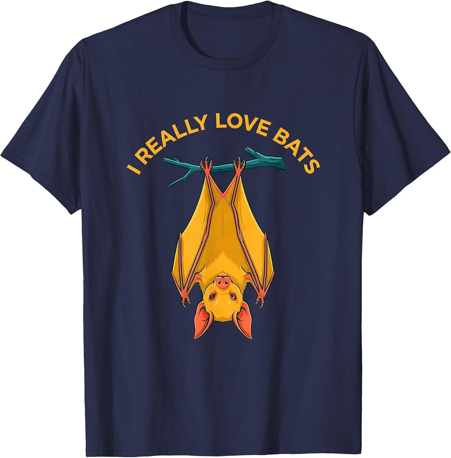 I Really Love Bats Funny Bat Lover Wildlife Conservation T-Shirt - Navy Blue