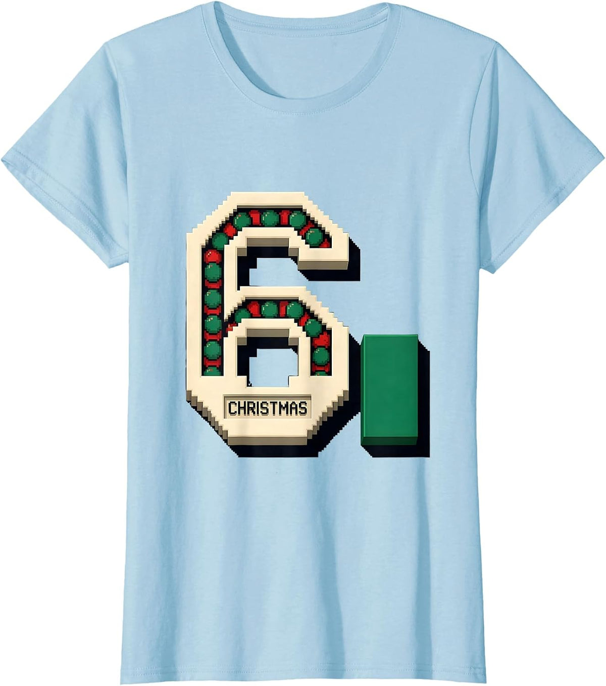 Women's 6 Christmas Pixel Art 67 Meme Holiday Numeral Kids Humor T-Shirt - Baby Blue