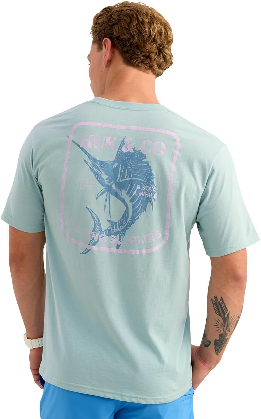 HUK Mens Short Sleeve Performance Tee, Fishing T-Shirt for Men, Huk and Co - Heron Blue, X-Large - As Pictured