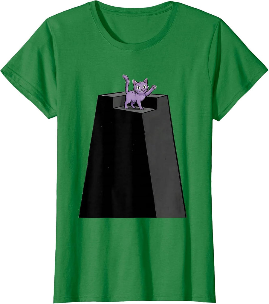 Women's Massive Trapezoid Pastel Goth Creepy-Cute Cat T-Shirt - Kelly Green