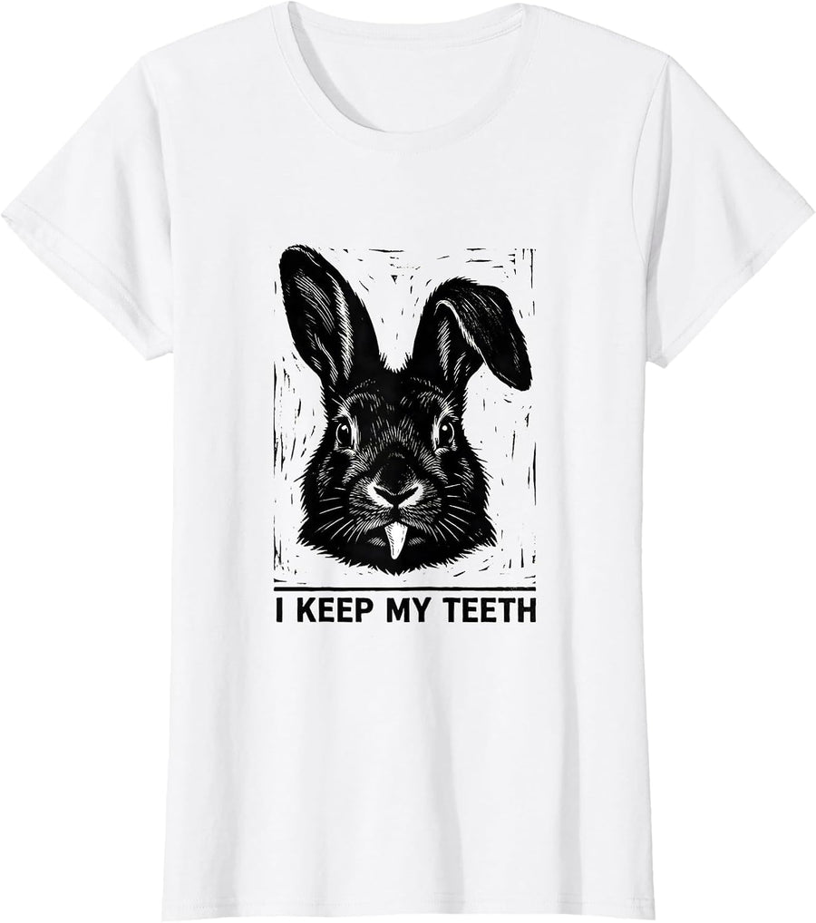 Women's I Keep My Teeth Creepy Cute Goth Bunny Horror Aesthetic T-Shirt - White