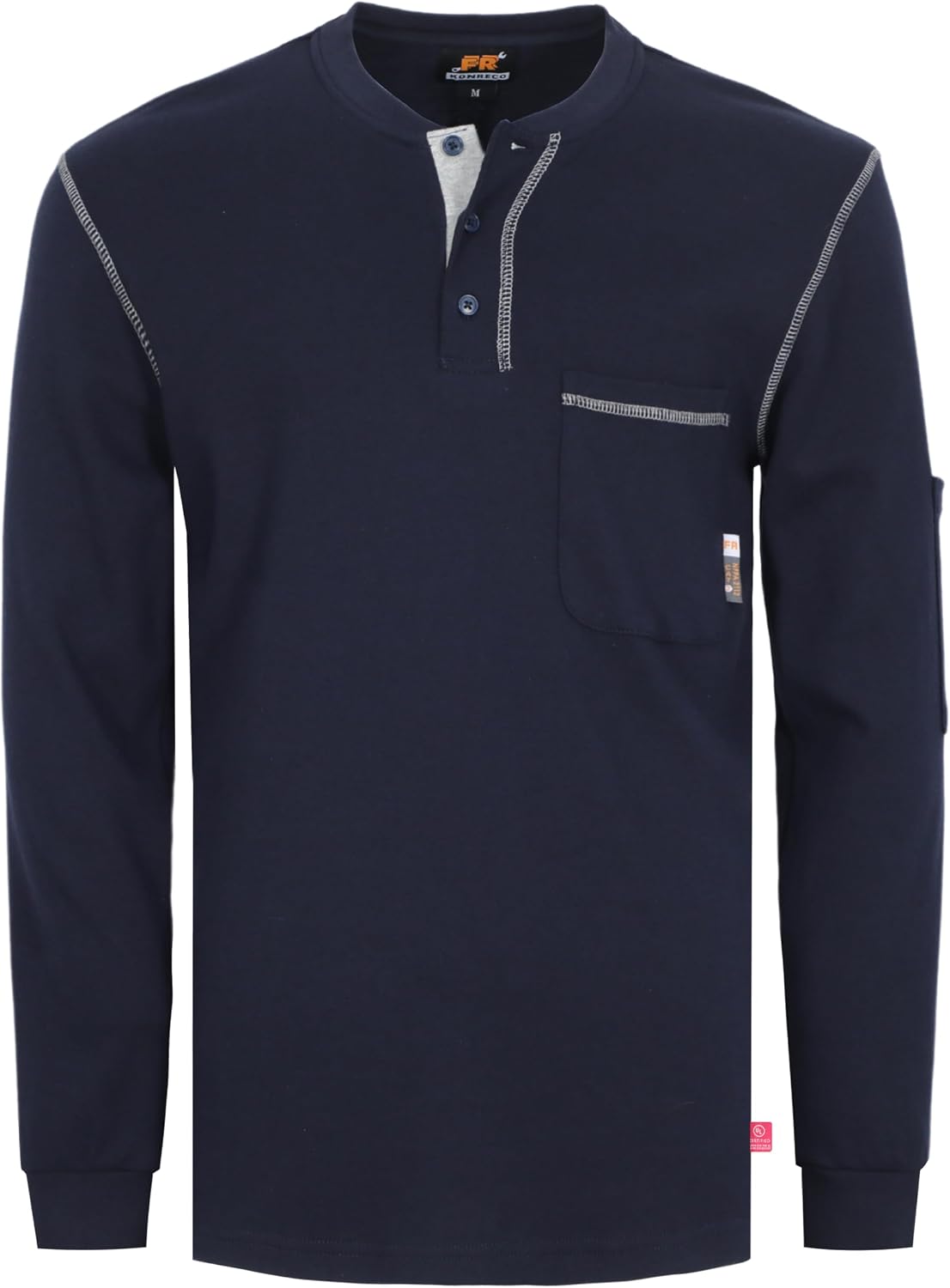 KONRECO FR Shirts for Men Long Sleeve 7oz Henley Shirt NFPA2112 CAT2 - Navy