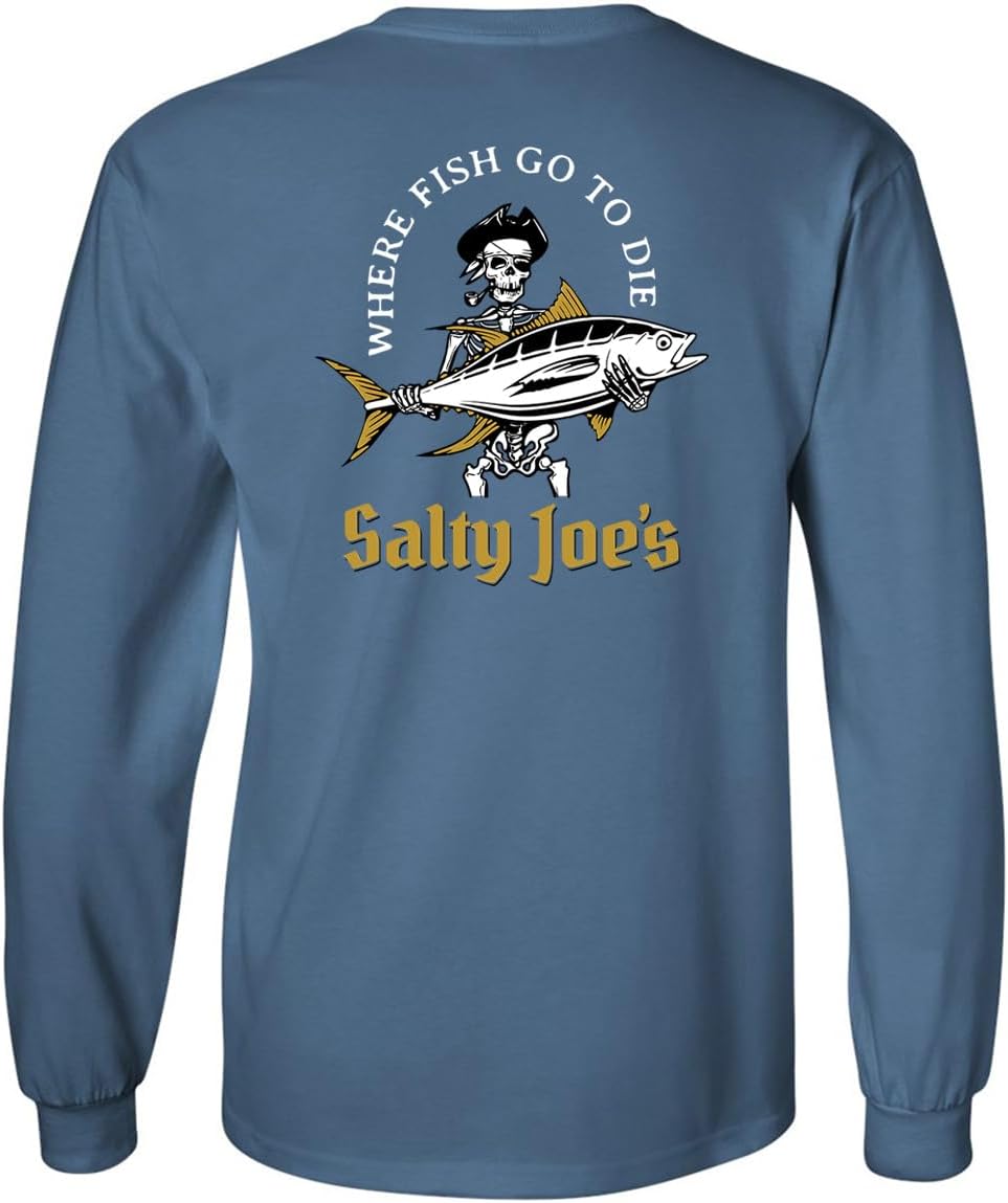 SALTY JOES Men's Ol' Angler Logo Cotton Long Sleeve Tee - Indigo\/White Ol' Angler Logo
