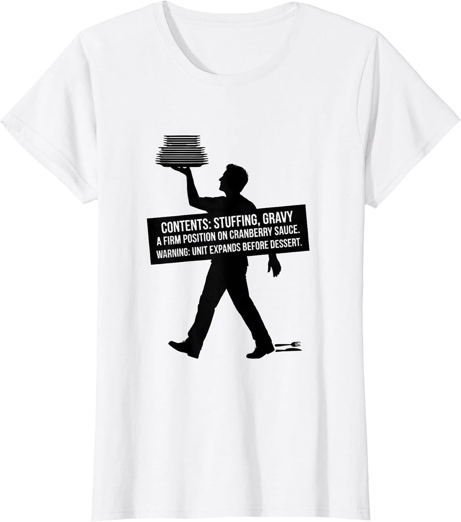 Women's Thanksgiving Nutrition Label Stuffing Gravy Parody T-Shirt - White