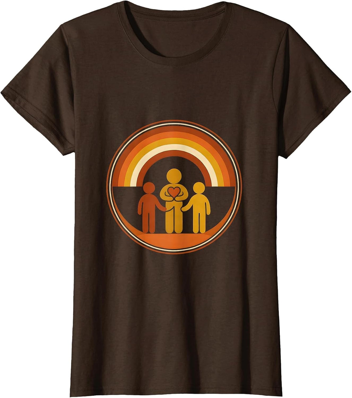 Women's Round Badge Sunset Rainbow Counselor Staff Appreciation T-Shirt - Brown