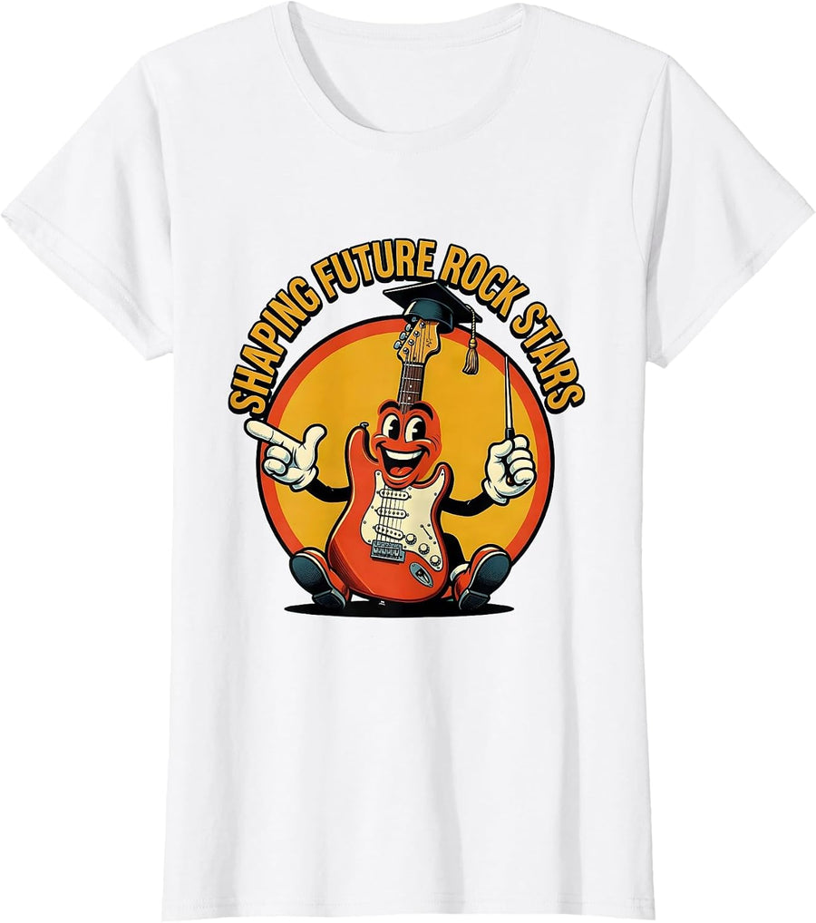 Women's Shaping Future Rock Stars Music Teacher Design T-Shirt - White