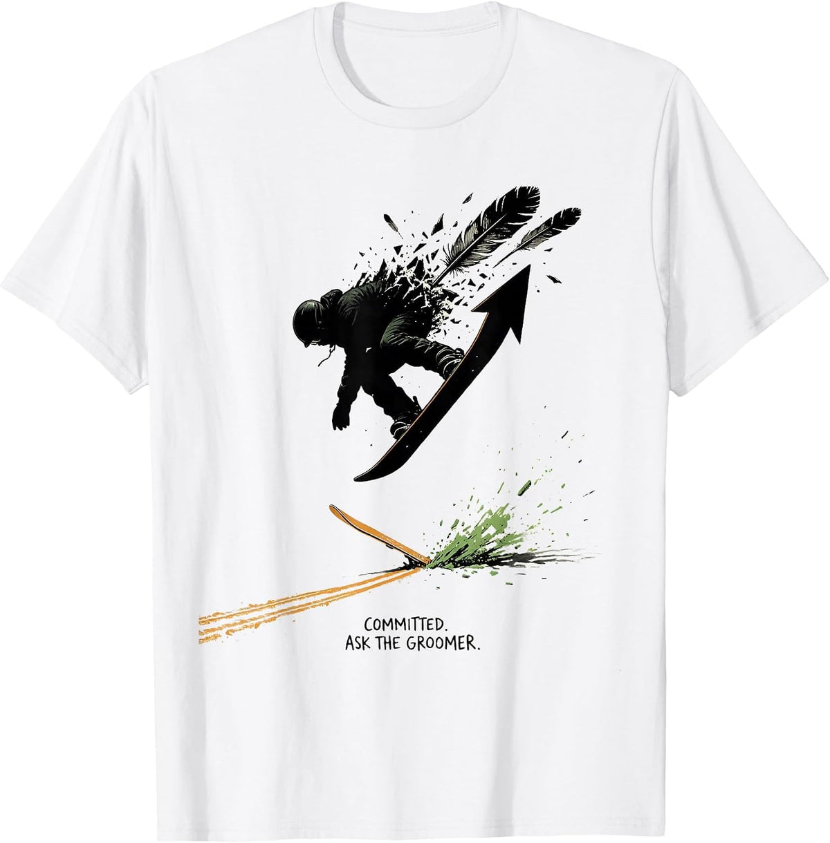 Men's Committed Ask The Groomer Funny Snowboarder Gift T-Shirt - White