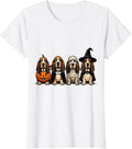 Women's Halloween Basset Hound Squad Pumpkin Vampire Mummy Witch Dog T-Shirt - White