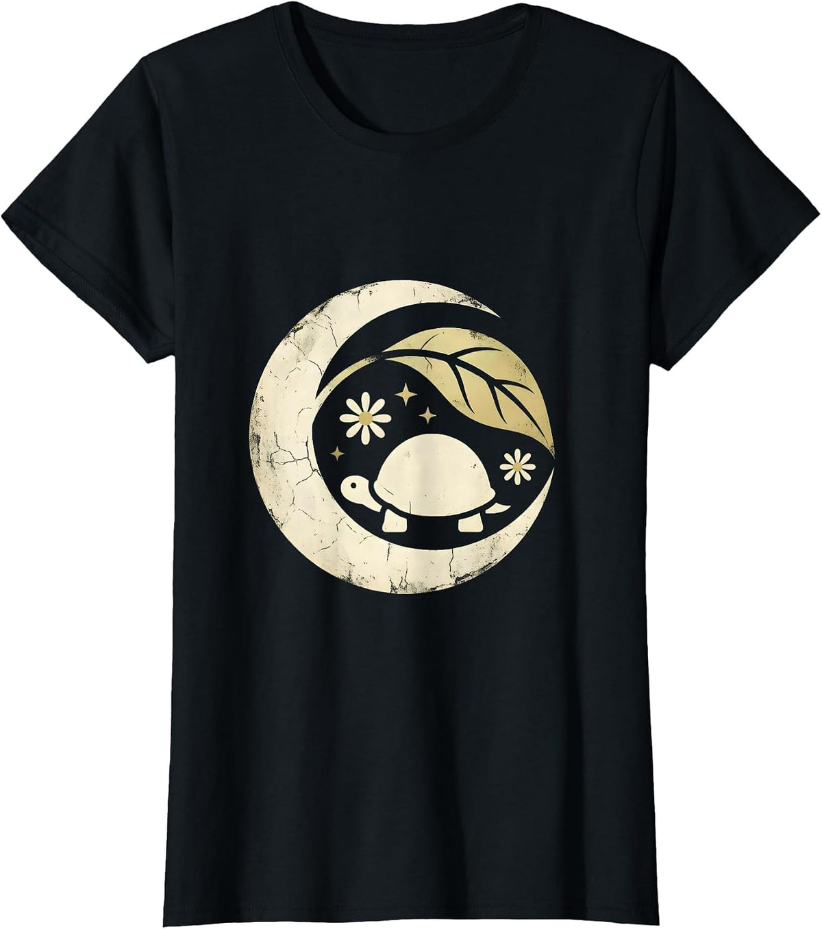 Be Still Tortoise Under Leaf Nature Graphic T-Shirt - Black